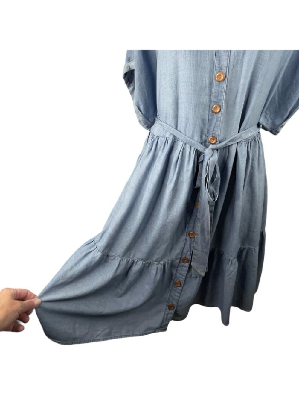 90s Preppy Torrid Chambray Short Sleeve Button Up Tiered Shirt Dress Women’s 1X - Picture 8 of 13